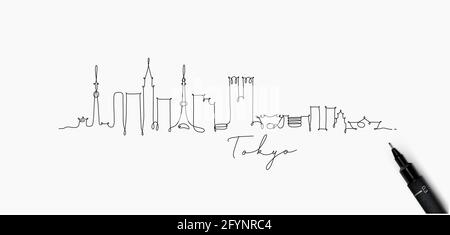 City silhouette tokyo in pen line style drawing with black lines on white background Stock Vector