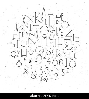 Art deco alphabet drawing in line style on white background Stock Vector