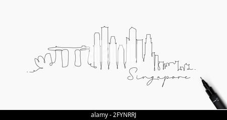 City silhouette singapore in pen line style drawing with black lines on white background Stock Vector