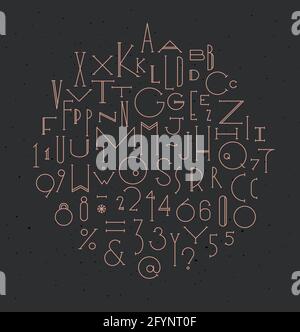 Art deco alphabet drawing in art deco style on dark background Stock Vector