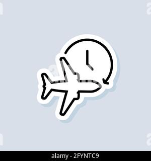 Time to travel sticker. Flight time icon. Travel icon. Travel plane symbol, logo. Timer and airplane sign. Vector on isolated background. EPS 10. Stock Vector