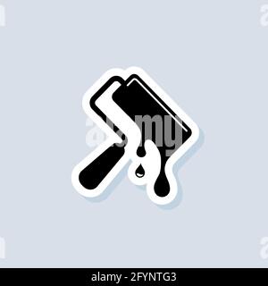 Paint roller sticker. Repairs logo. Paint roller with drops. Repairs icon. Vector on isolated background. EPS 10. Stock Vector