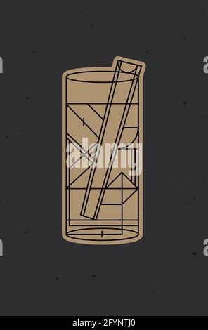 Art deco cocktail bloody mary drawing in line style on dark background Stock Vector