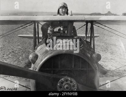 World War One WWI Ace fighter pilot Edward Eddie Vernon Rickenbacker American Flying Ace in his Spad XIII plane near Rembercourt, France, 94th Aero Squadron Stock Photo