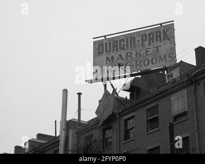 Monochrome image of the Durgin-park building in Boston, Massachusetts. Stock Photo