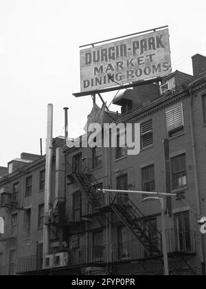 Monochrome image of the Durgin-park building in Boston, Massachusetts. Stock Photo