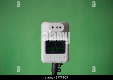 Closeup shot of thermometer scanner, Automatic thermometer for checking body temperature Stock Photo