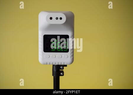 Closeup shot of thermometer scanner, Automatic thermometer for checking body temperature Stock Photo