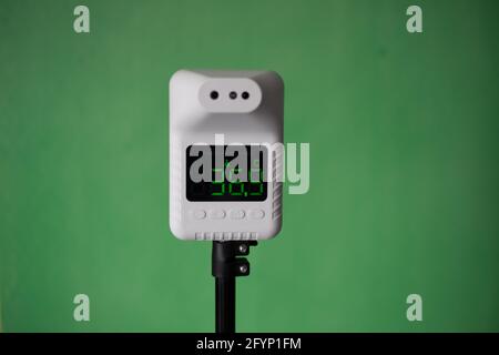 Closeup shot of thermometer scanner, Automatic thermometer for checking body temperature Stock Photo