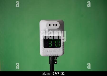 Closeup shot of thermometer scanner, Automatic thermometer for checking body temperature Stock Photo