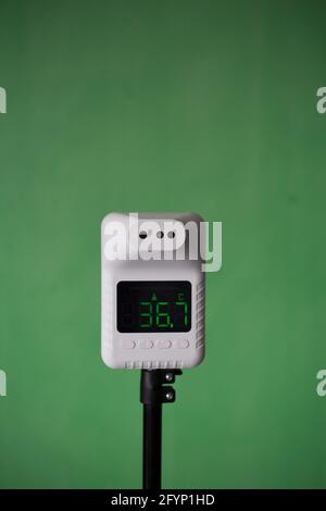 Closeup shot of thermometer scanner, Automatic thermometer for checking body temperature Stock Photo