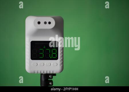 Closeup shot of thermometer scanner, Automatic thermometer for checking body temperature Stock Photo