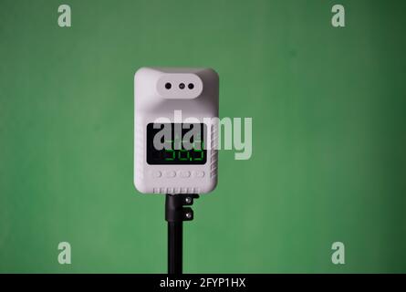 Closeup shot of thermometer scanner, Automatic thermometer for checking body temperature Stock Photo