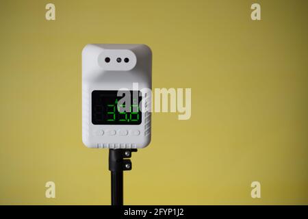 Closeup shot of thermometer scanner, Automatic thermometer for checking body temperature Stock Photo