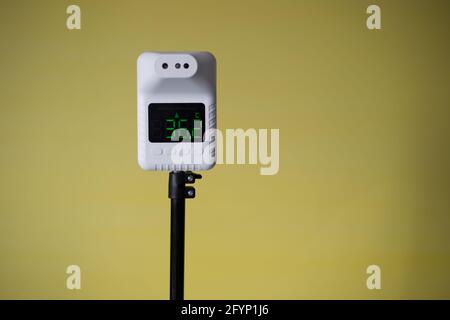 Closeup shot of thermometer scanner, Automatic thermometer for checking body temperature Stock Photo