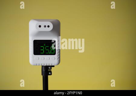 Closeup shot of thermometer scanner, Automatic thermometer for checking body temperature Stock Photo