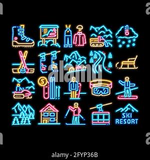 Ski Resort Vacation neon glow icon illustration Stock Vector