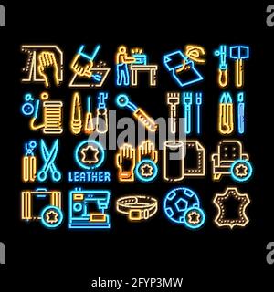 Leatherworking Job neon glow icon illustration Stock Vector