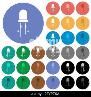 Light Emitting Diode multi colored flat icons on round backgrounds. Included white, light and dark icon variations for hover and active status effects Stock Vector