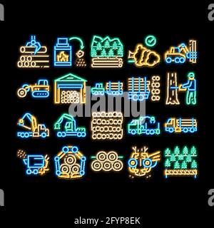 Wood Logging Industry neon glow icon illustration Stock Vector