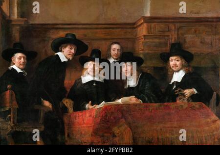 The Sampling Officials of the Amsterdam Drapers’ Guild, known as ‘The Syndics’ by Rembrandt van Rijn (1606-1669), oil on canvas, 1662 Stock Photo