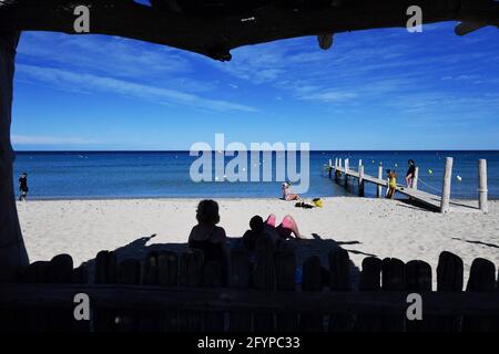 Illustration Saint Tropez and Ramatuelle. Pampelonne Beach, legendary Club ‘Le Club 55’ owner Patrice de Colmont Saint Tropez, southeastern France, on May 2021. Photo by Christian Liewig/ABACAPRESS.COM Stock Photo