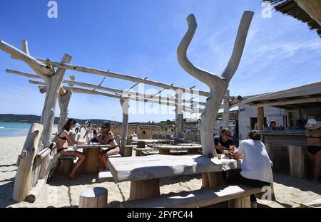 Illustration Saint Tropez and Ramatuelle. Pampelonne Beach, legendary Club ‘Le Club 55’ owner Patrice de Colmont Saint Tropez, southeastern France, on May 2021. Photo by Christian Liewig/ABACAPRESS.COM Stock Photo