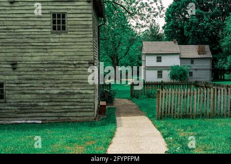 Ephrata, PA, USA - May 11, 2021: Buildings at the Ephrata Cloister grounds and historic area in Lancaster County, PA. Stock Photo