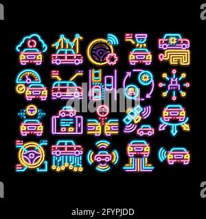 Smart Car Technology neon glow icon illustration Stock Vector