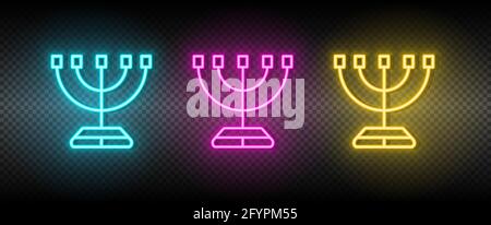 Menorah symbol neon vector icon. Stock Vector