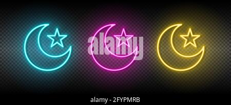 Islam, moon, star symbol neon vector icon. Stock Vector