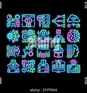Machine Learning Ai neon glow icon illustration Stock Vector