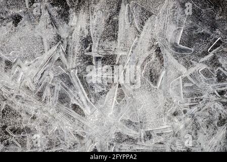 Ice crystals.  Ice crystals in geometric patterns. Ice crystal texture, background Stock Photo