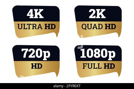 4k ultrahd , 2k quadhd , 1080 fullhd and 720 hd dimensions of video Stock Vector