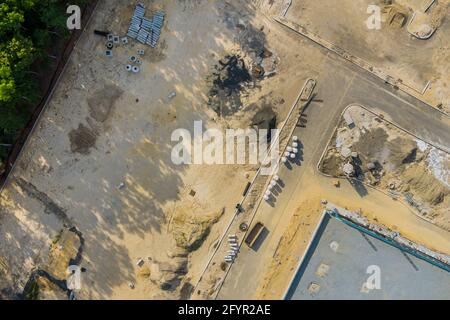 Stacked concrete drainage pipes in reinforced concrete pipe for construction Stock Photo