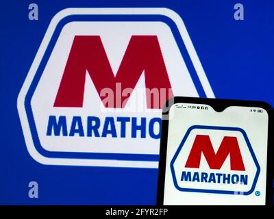 Ukraine. 29th May, 2021. In this photo illustration, a Marathon Petroleum Corporation logo seen displayed on a smartphone. Credit: Igor Golovniov/SOPA Images/ZUMA Wire/Alamy Live News Stock Photo