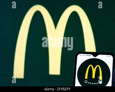 Ukraine. 29th May, 2021. In this photo illustration, a McDonald's Corporation logo seen displayed on a smartphone. Credit: Igor Golovniov/SOPA Images/ZUMA Wire/Alamy Live News Stock Photo