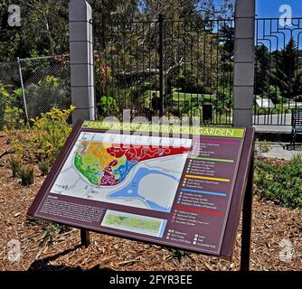 San Francisco Botanical Gardens map sign at entrance in Golden Gate Park, San Francisco, California, Stock Photo
