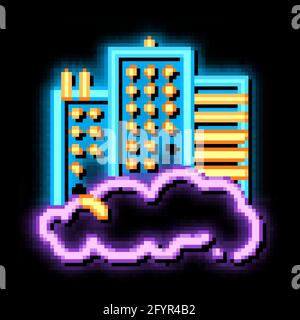 Building Skyscraper And Smog neon glow icon illustration Stock Vector