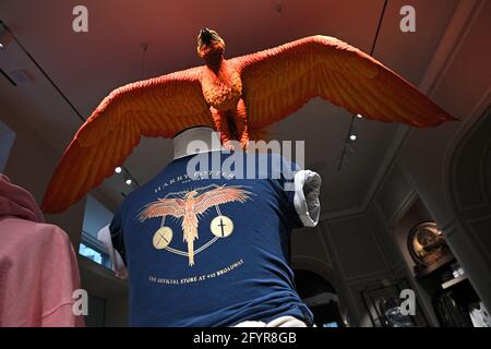 New York, USA. 29th May, 2021. Fawkes, a male phoenix from the Harry Potter movie series, on display inside the Harry Potter retail store in New York, NY, May 29, 2021. The 20, 00 square foot multi-story Harry Potter flagship retail store showcases original movie props along with merchandise inspired by the “Harry Potter” series, memorabilia in 15 different themed areas. (Photo by Anthony Behar/Sipa USA) Credit: Sipa USA/Alamy Live News Stock Photo