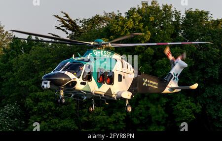 Surrey Sussex and Kent Air Ambulance departs from Eastbourne General hospital. Stock Photo