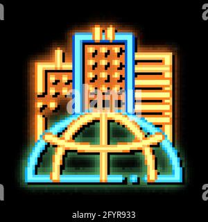 Skyscraper Earth Problem neon glow icon illustration Stock Vector