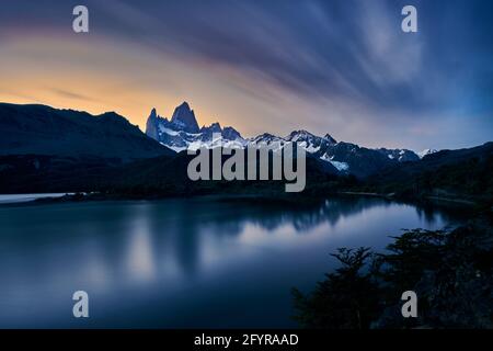 sunset on Mount Fitz Roy in Patagonia Argentina Stock Photo