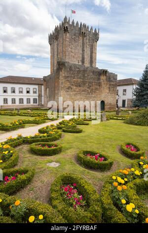 Chaves city historic castle with beautiful flower garden, in Portugal Stock Photo