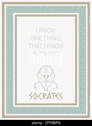 Ancient greek philosopher Socrates. Classical greek style frame in pastel color. I know one thing, that I know nothing. Vector print illustration Stock Vector