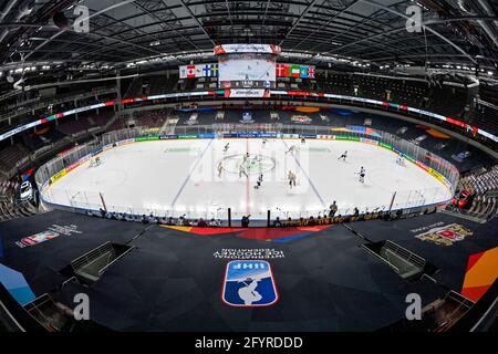 Riga, Latvia. 29th May, 2021. Arena Riga during the 2021 IIHF Ice Hockey World Championship, Group B match Germany vs. Finland, played in Riga, Latvia, on May 29, 2021. Credit: Vit Simanek/CTK Photo/Alamy Live News Stock Photo