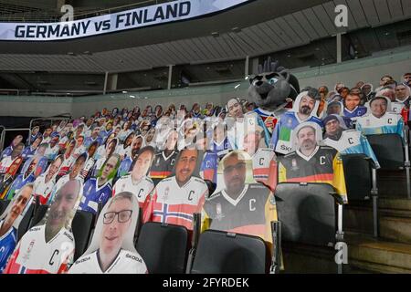 Riga, Latvia. 29th May, 2021. Mascot Spiky during the 2021 IIHF Ice Hockey World Championship, Group B match Germany vs. Finland, played in Riga, Latvia, on May 29, 2021. Credit: Vit Simanek/CTK Photo/Alamy Live News Stock Photo