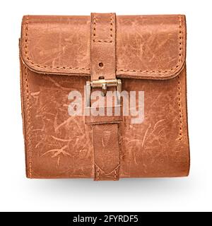 Brown leather wallet isolated on white background. wallet, leather, brown Stock Photo