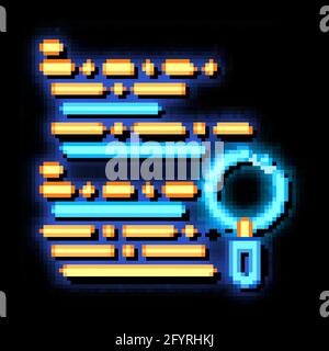 Magnifier Search Code Mistake neon glow icon illustration Stock Vector