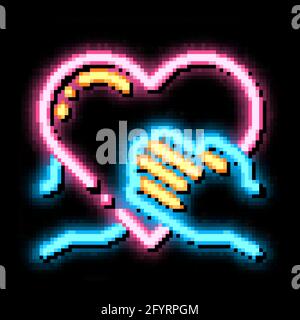 Volunteers Support Hand Hold neon glow icon illustration Stock Vector